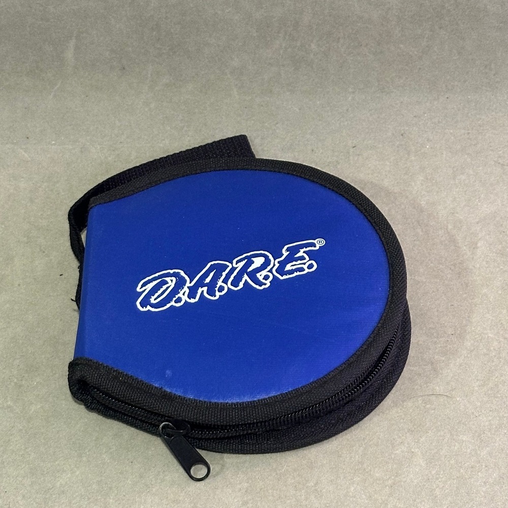 Vintage DARE CD DVD Storage Case Blue Nylon Zippered Media Binder 90s Retro